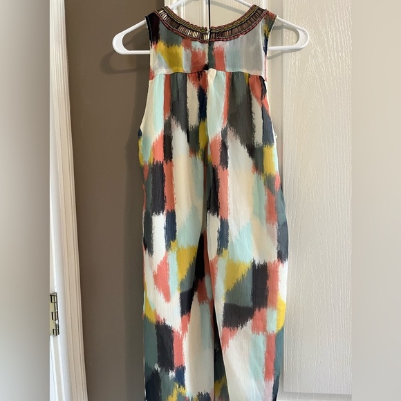 HD in PARIS Anthropologie Cream Brush/Watercolor Chiffon Jeweled Dress 8 - Picture 2 of 5